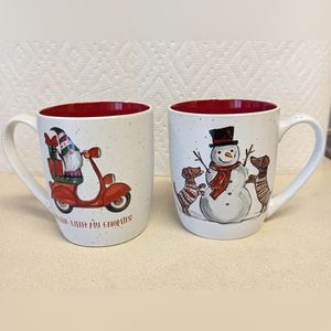 Peppermint & Pine Winter mugs set of 2 snowman, dogs and gnome